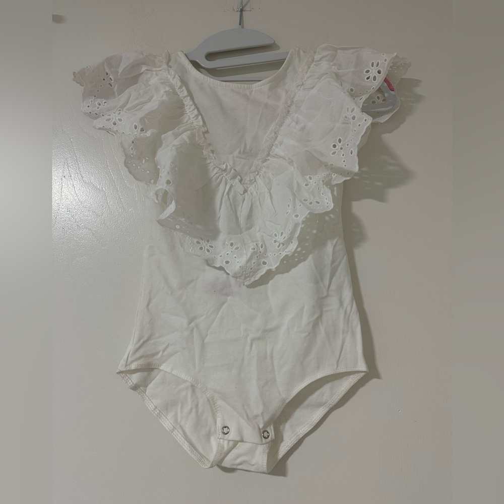 Zara White Ruffled Short Sleeve bodysuit Kids